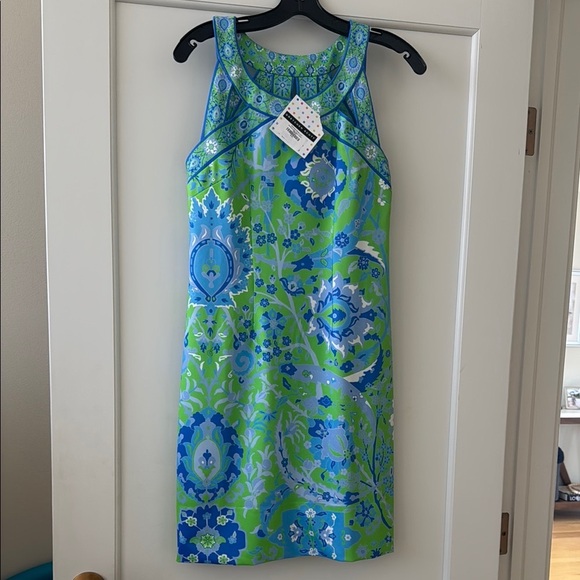 Gretchen Scott Floral Blue and Green Sleeveless Dress - Picture 1 of 9